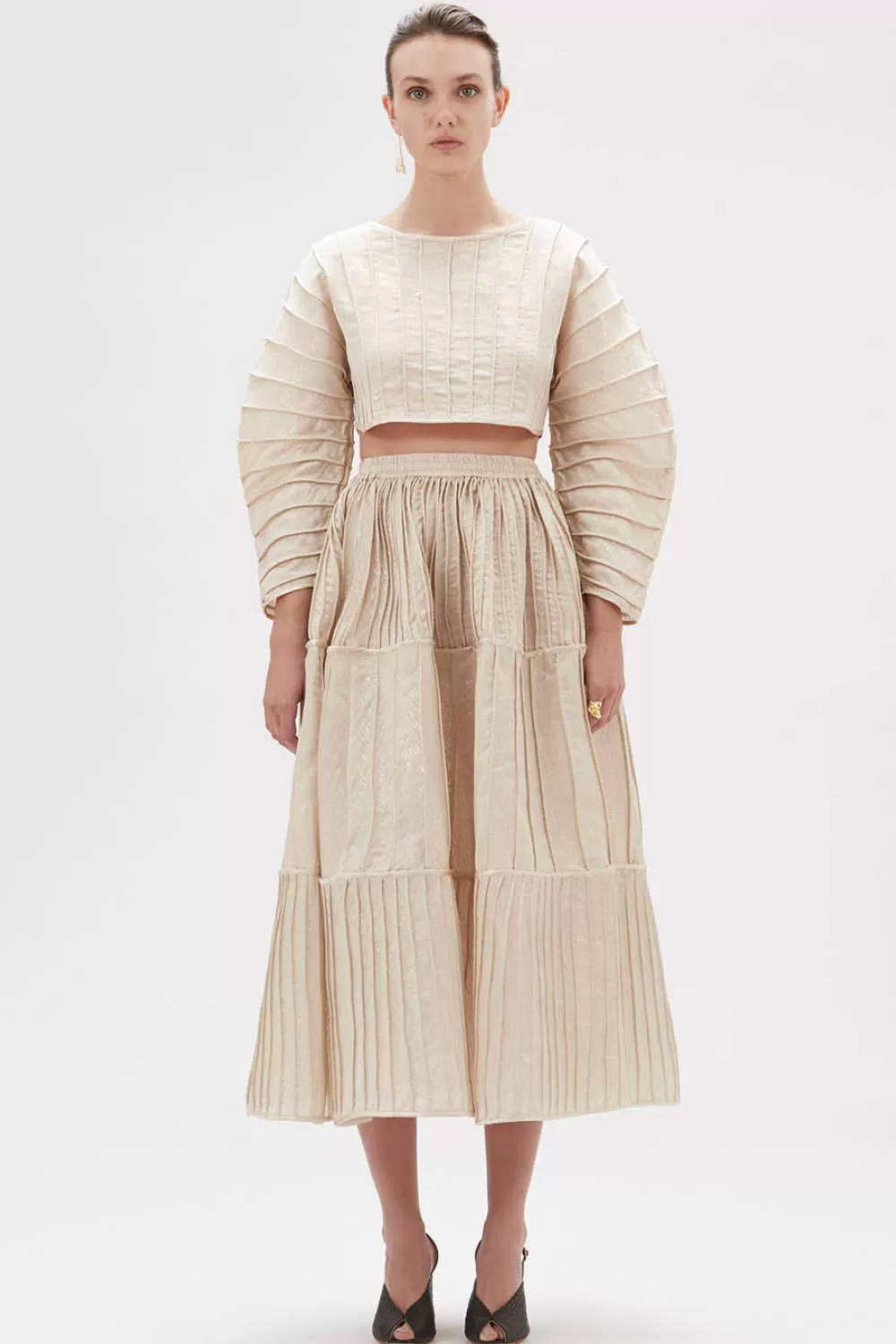 Afaf Handpiped Skirt in Cream