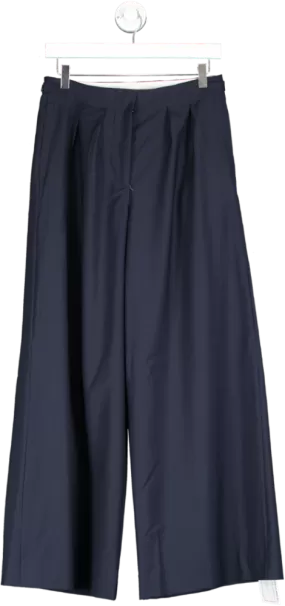 Arket Navy Blue Relaxed Wool-blend Trousers UK 8