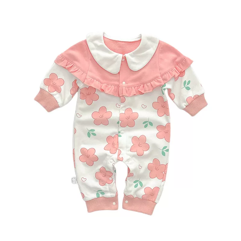 Baby Girls Color-blocking Flower Print Jumpsuits Wholesale 230828358