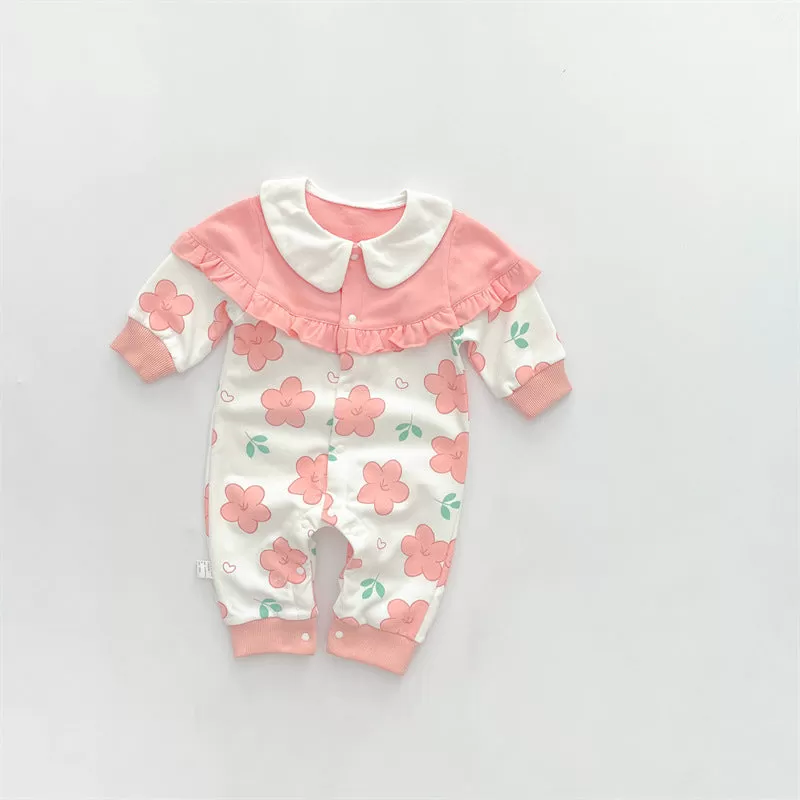 Baby Girls Color-blocking Flower Print Jumpsuits Wholesale 230828358