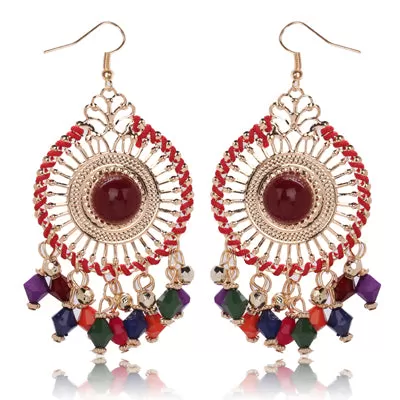 Beautiful Colorful Resin Beads Tassels Round Shape Alloy Drop Earrings