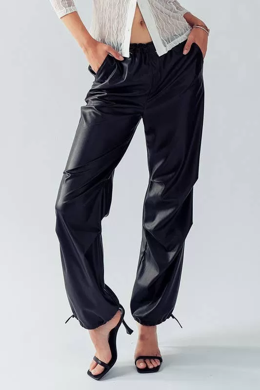 Bella Toggle Waist Leather Pants in Black