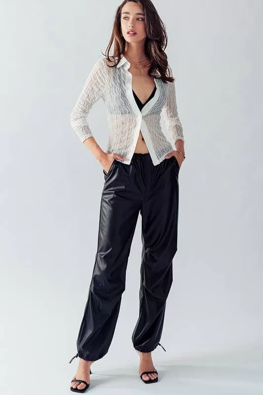 Bella Toggle Waist Leather Pants in Black