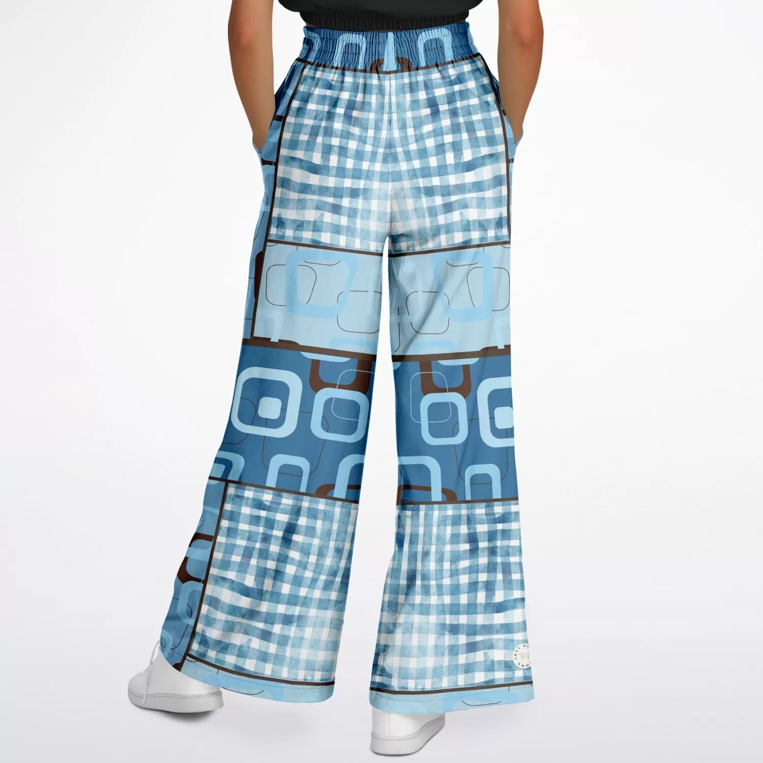 Blue Geo Patchwork Eco-Poly Stretchy Phat Bellbottoms