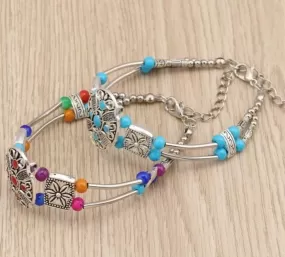 Bohemian Gypsy Blue Beads Flower Bracelet - 2 Colors