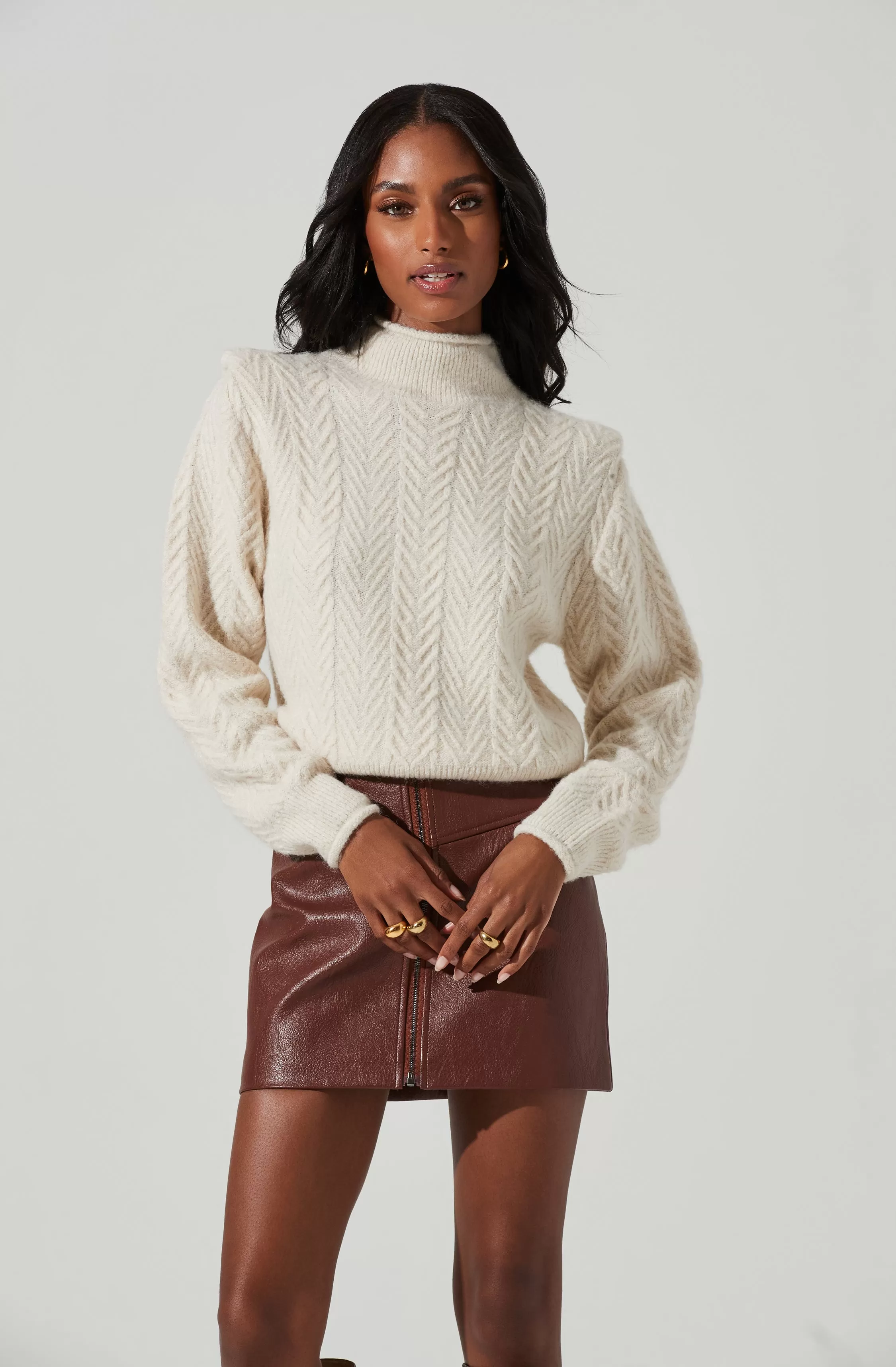 Carlota Cable Knit Mock Neck Sweater