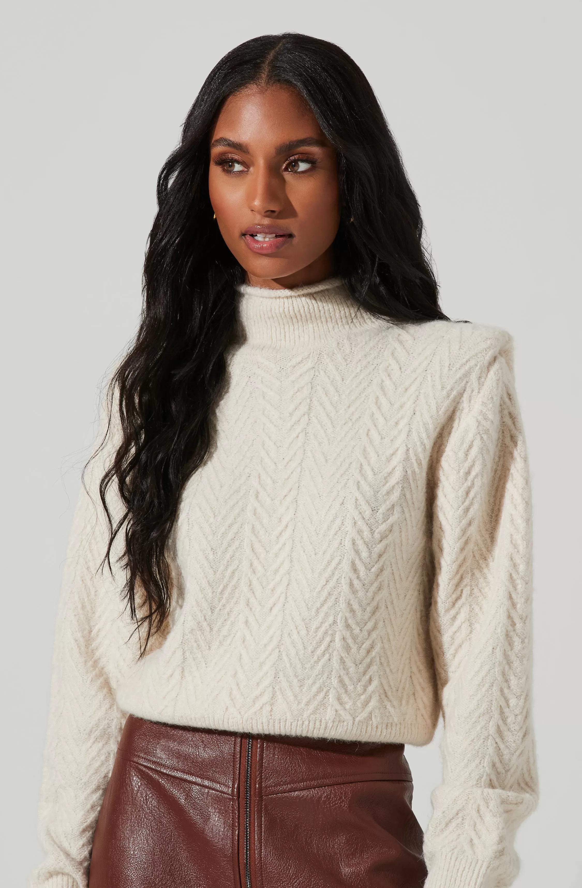 Carlota Cable Knit Mock Neck Sweater