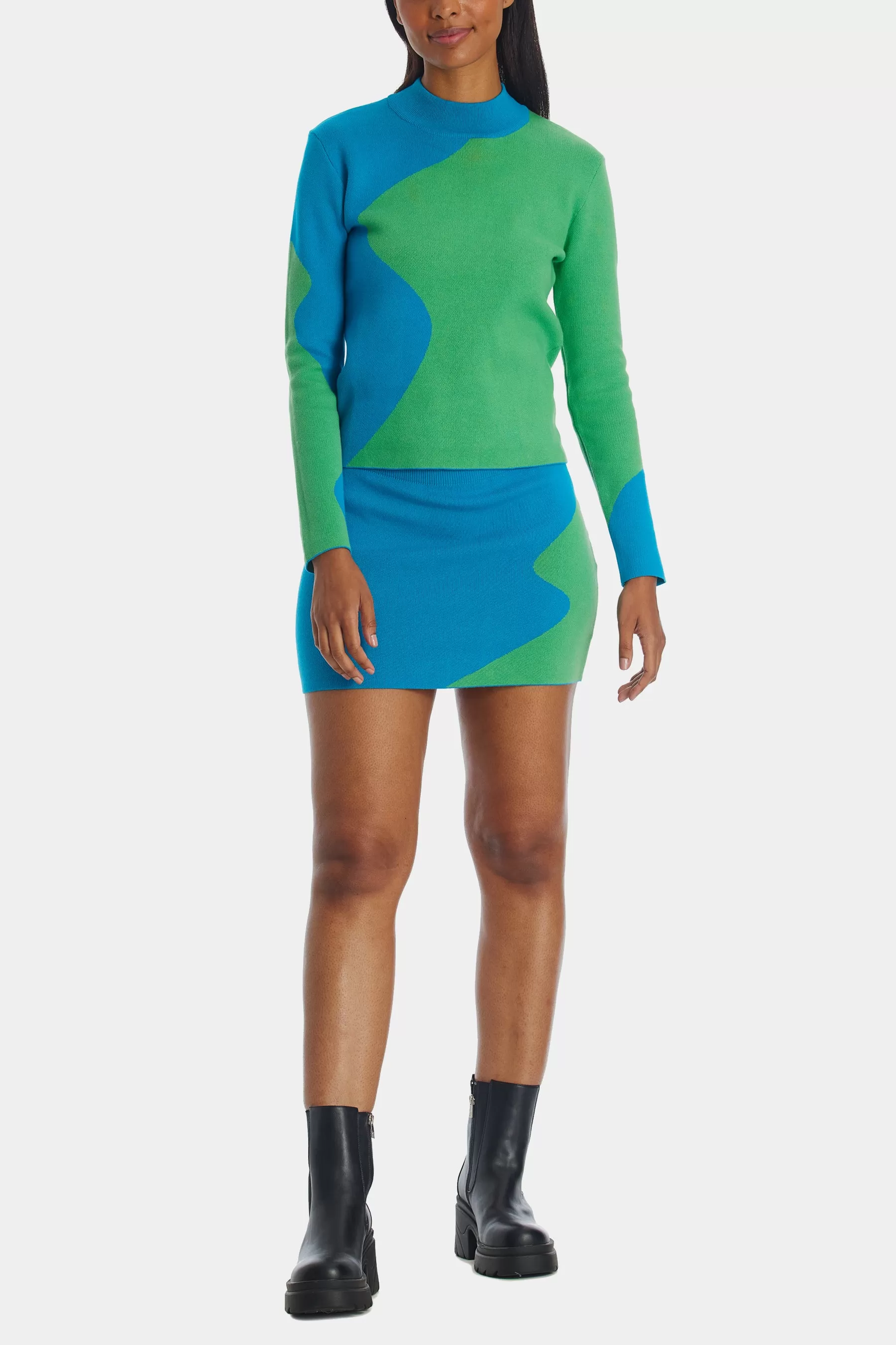 Colorblock Cutout Wavy Sweater