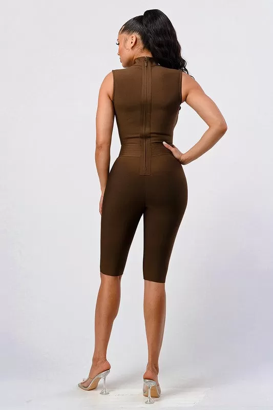 Cross My Heart Bandage Romper - Brown