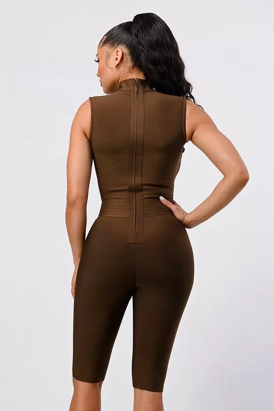 Cross My Heart Bandage Romper - Brown