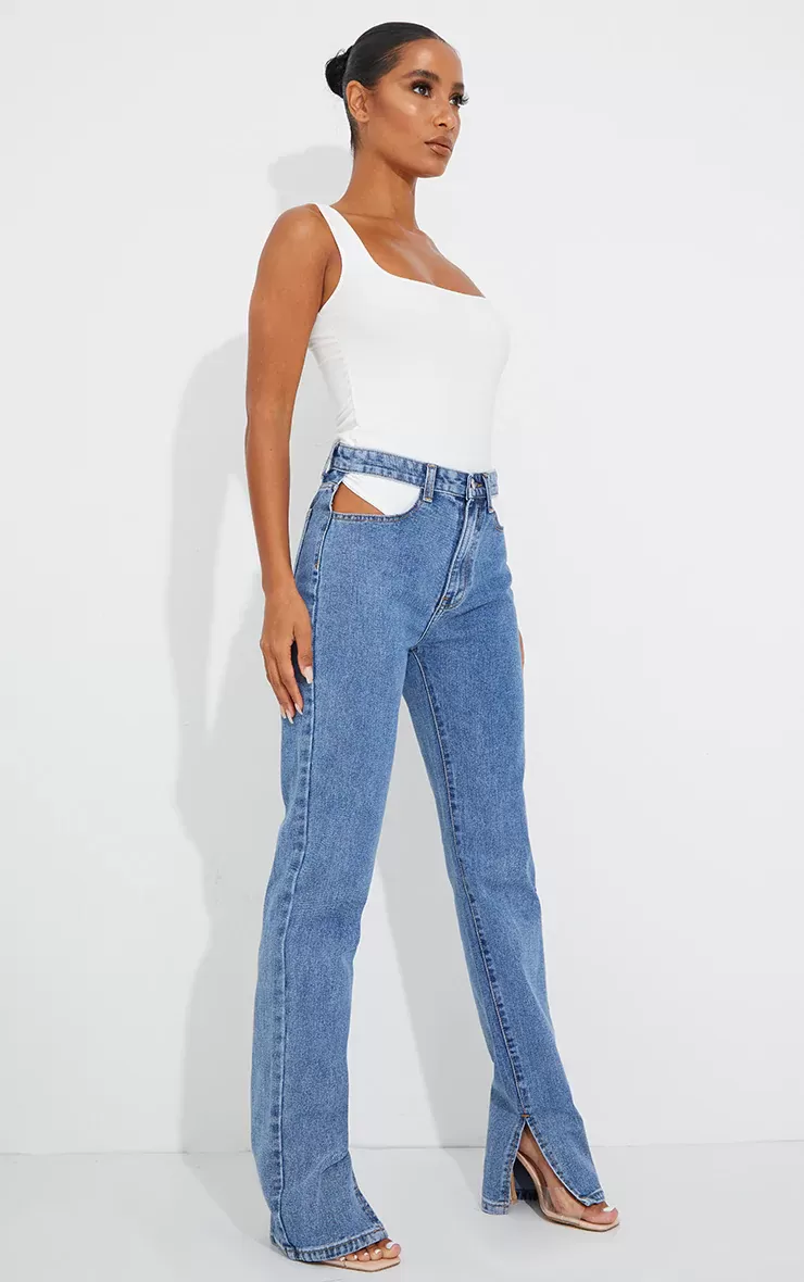 Cut Out High Waist Straight Leg Jeans