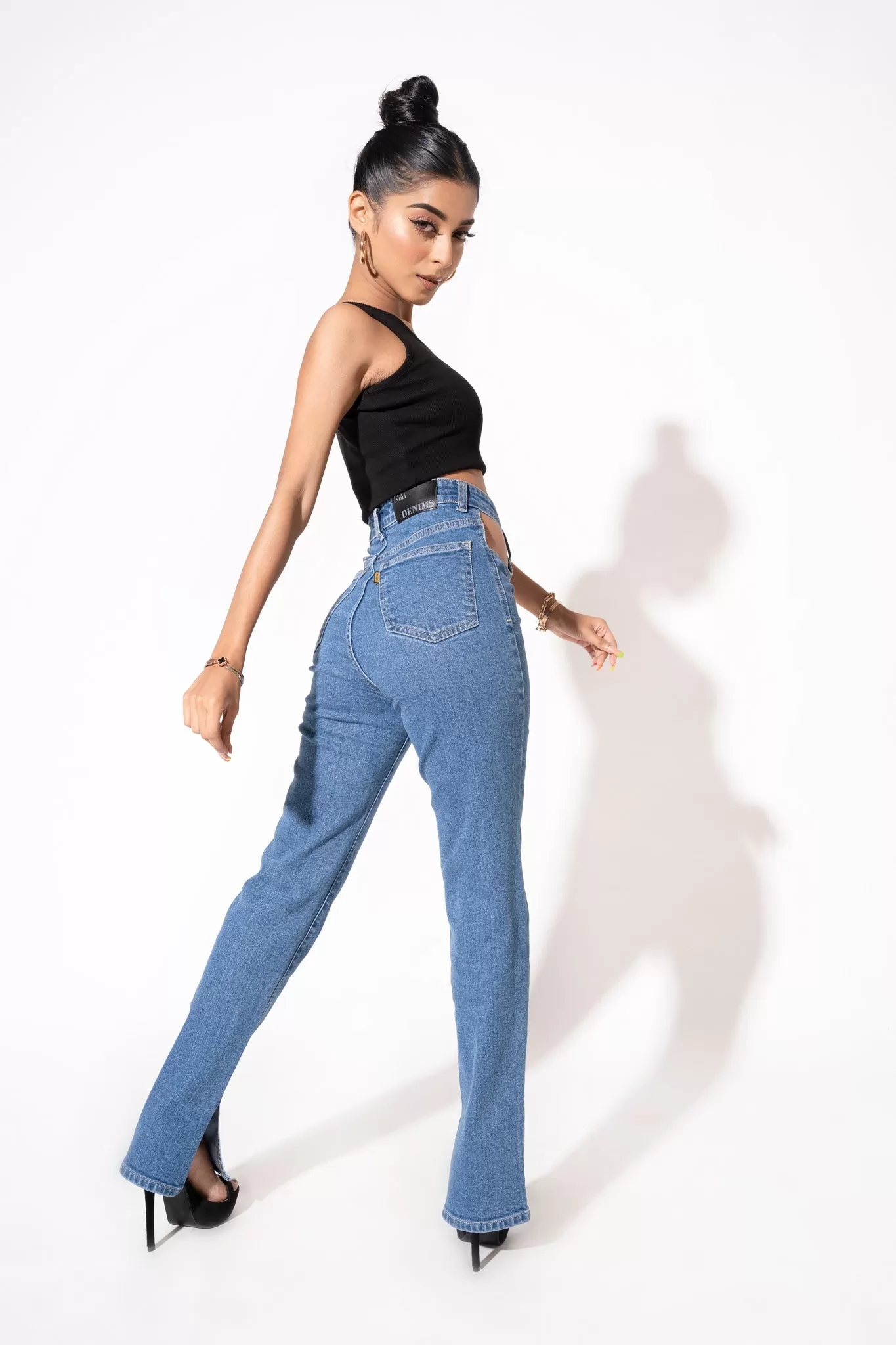 Cut Out High Waist Straight Leg Jeans