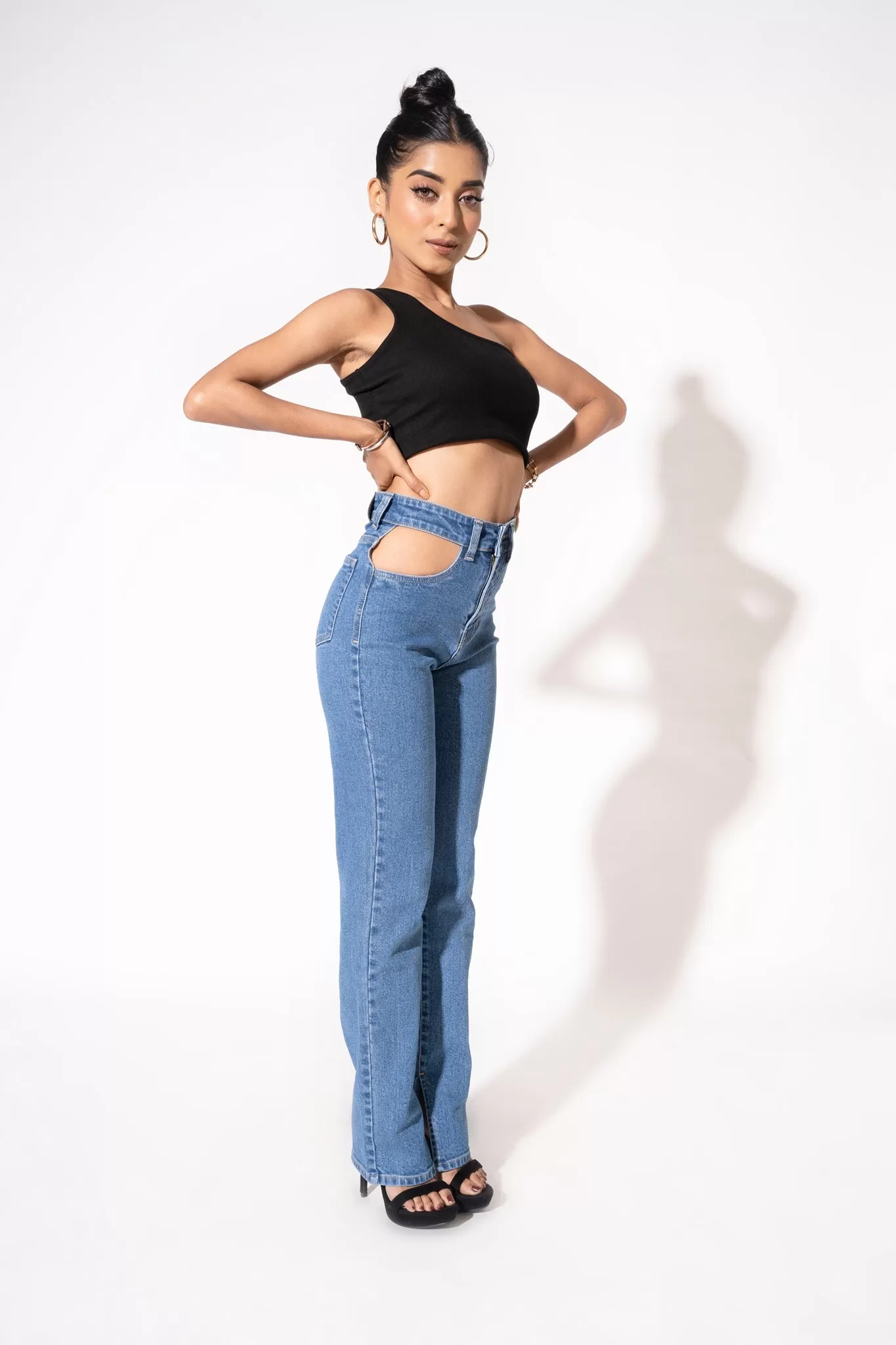 Cut Out High Waist Straight Leg Jeans