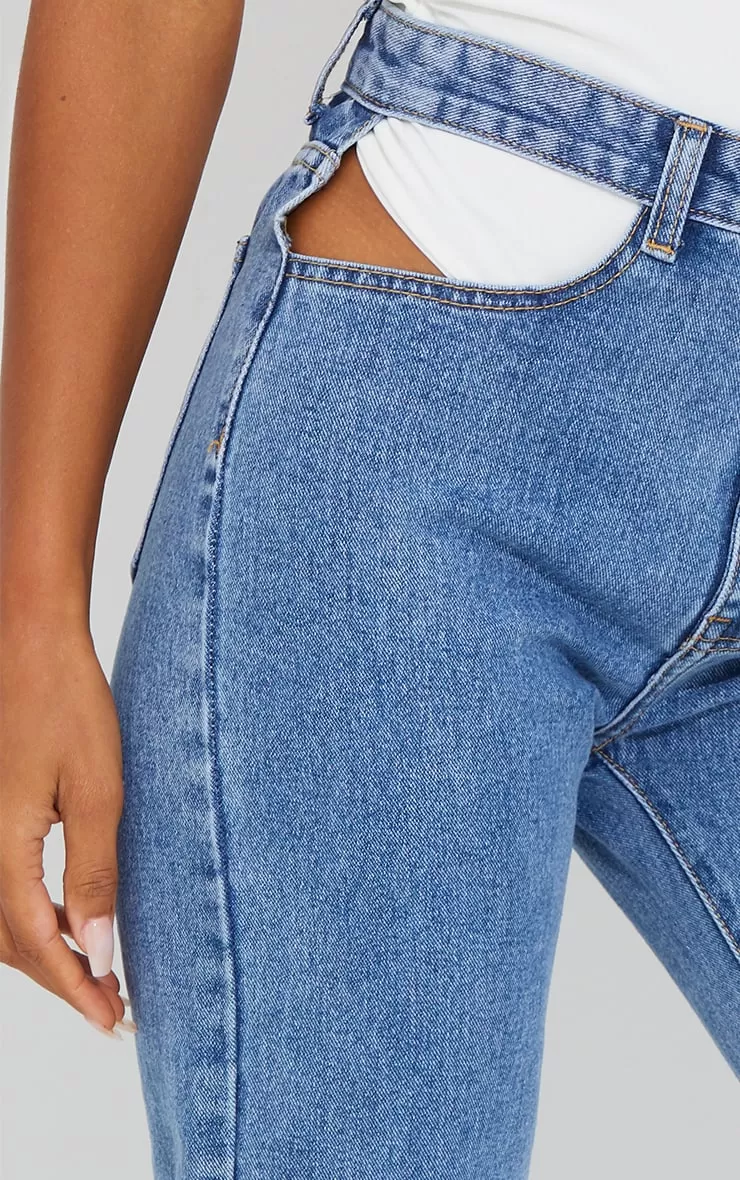 Cut Out High Waist Straight Leg Jeans