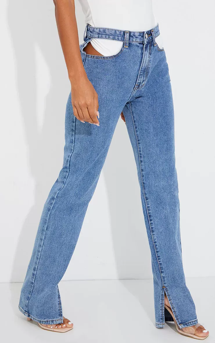 Cut Out High Waist Straight Leg Jeans