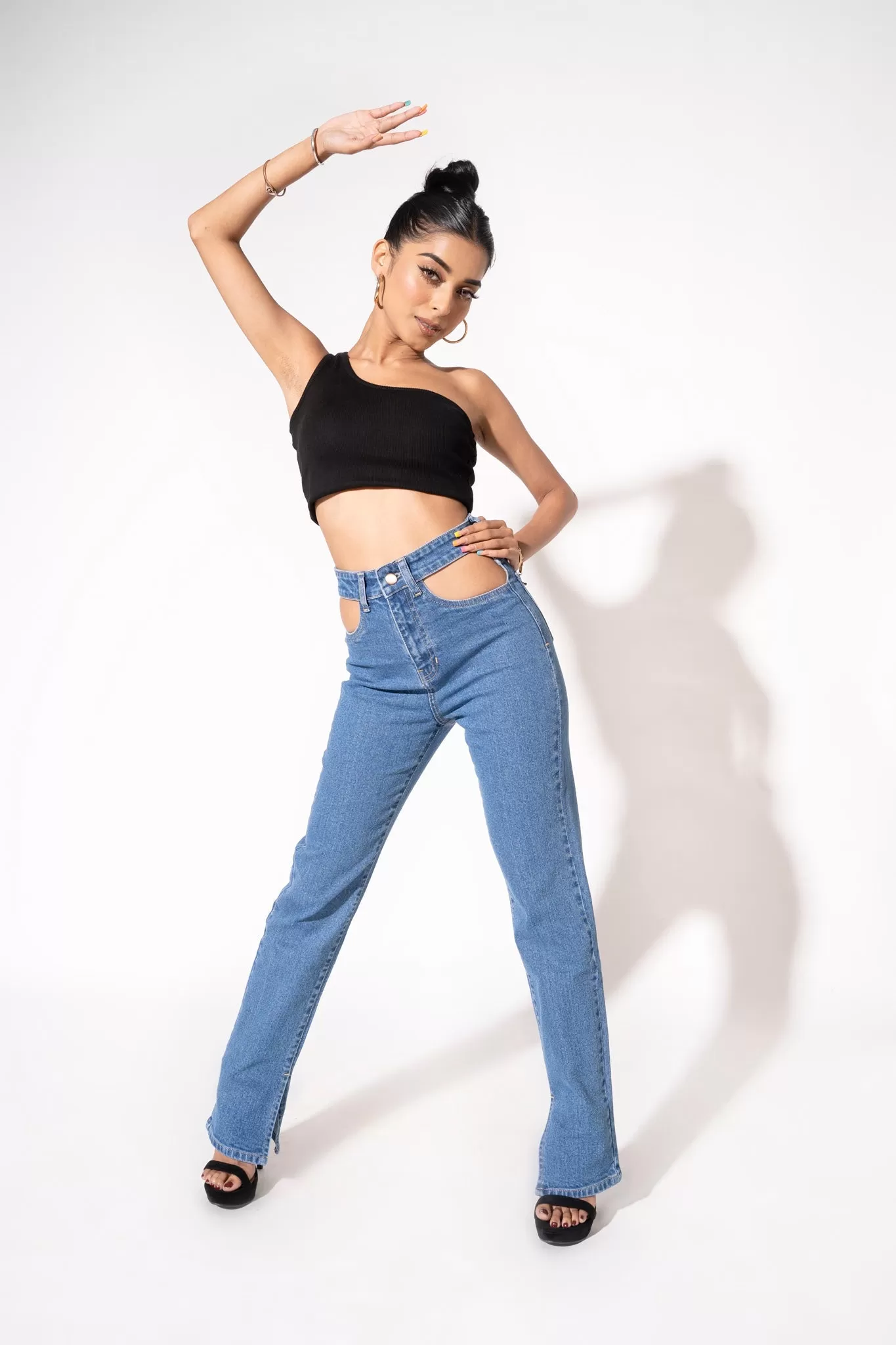 Cut Out High Waist Straight Leg Jeans