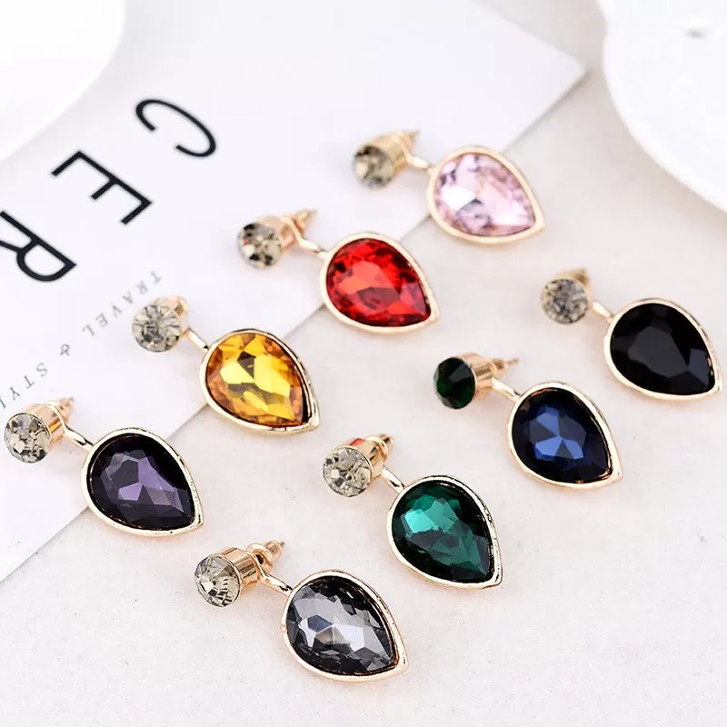 Exaggerated Crystal Drop Stud Ear Jacket - 3 Colors