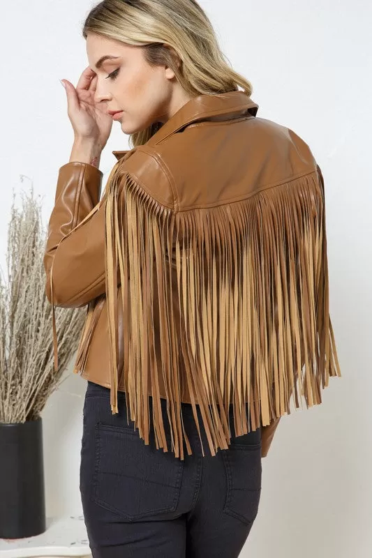 Faux Leather Moto Fringe Jacket