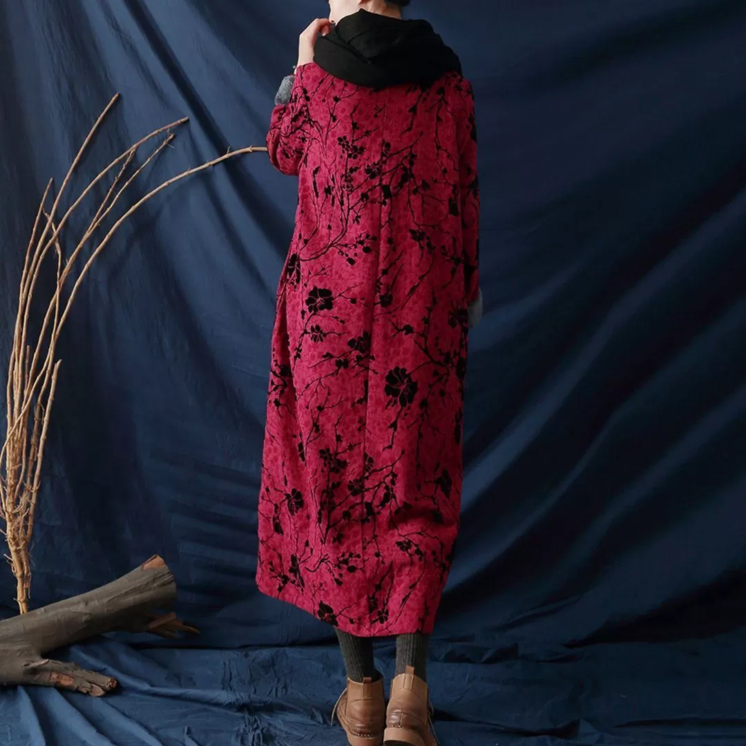 Floral Ethnic Style Fleece Dress