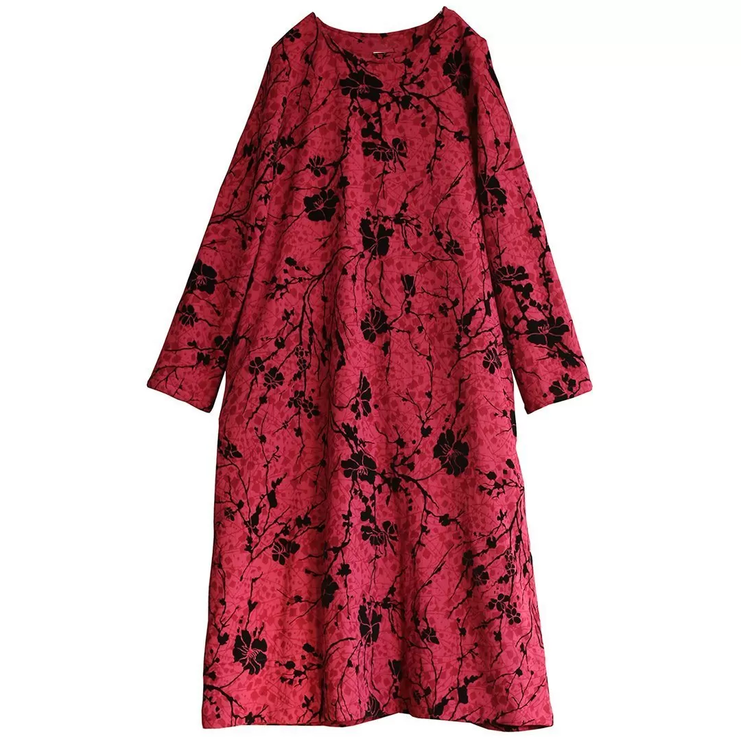 Floral Ethnic Style Fleece Dress