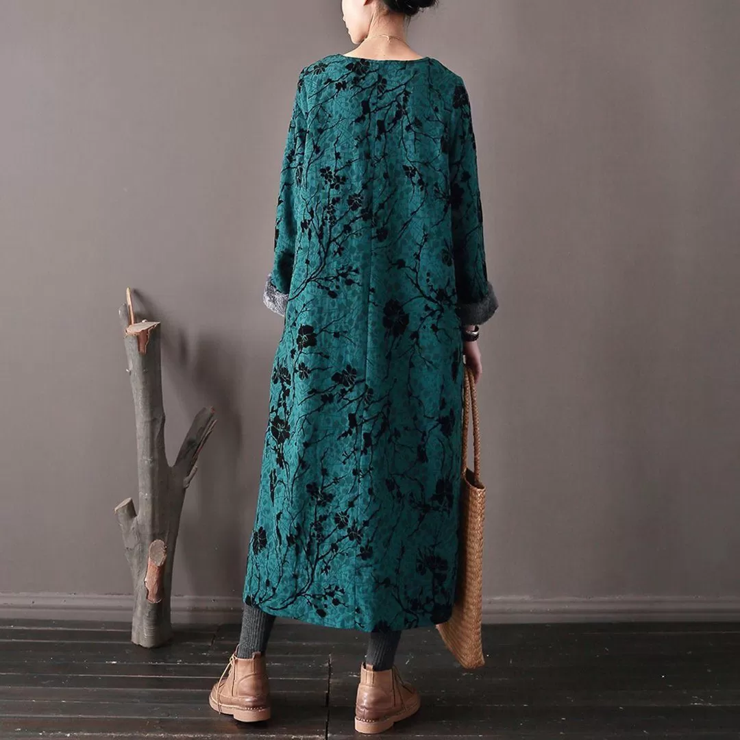 Floral Ethnic Style Fleece Dress