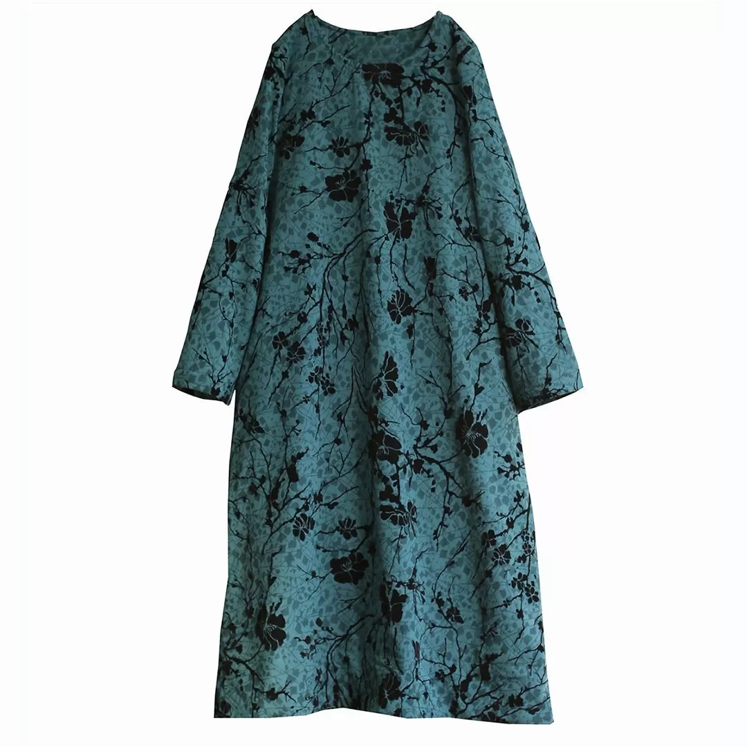 Floral Ethnic Style Fleece Dress