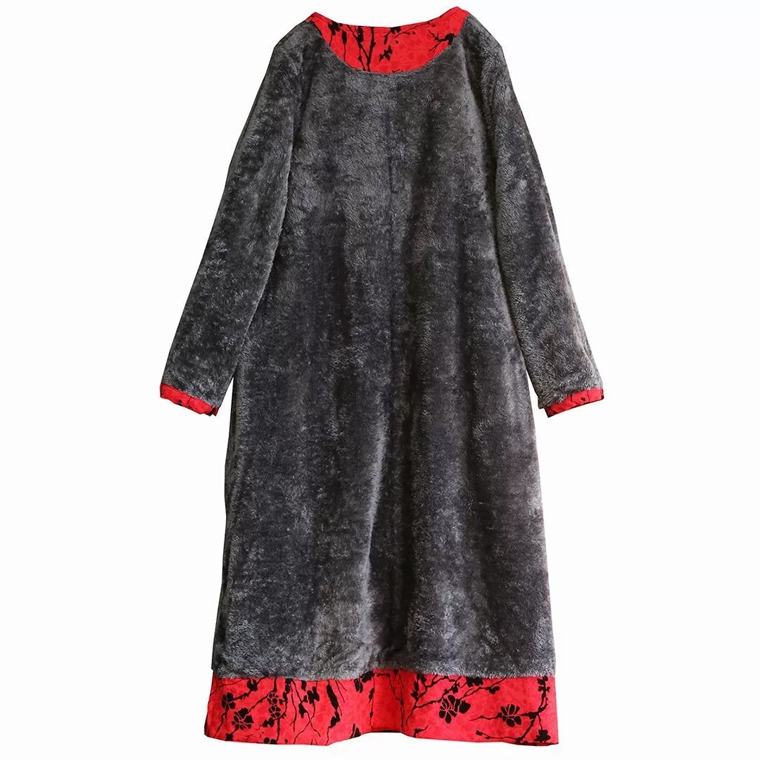 Floral Ethnic Style Fleece Dress