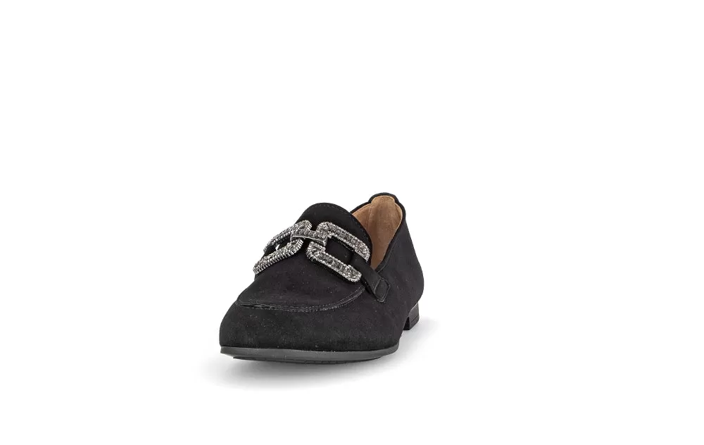 Gabor Black Suede loafer Diamante Buckle 21017