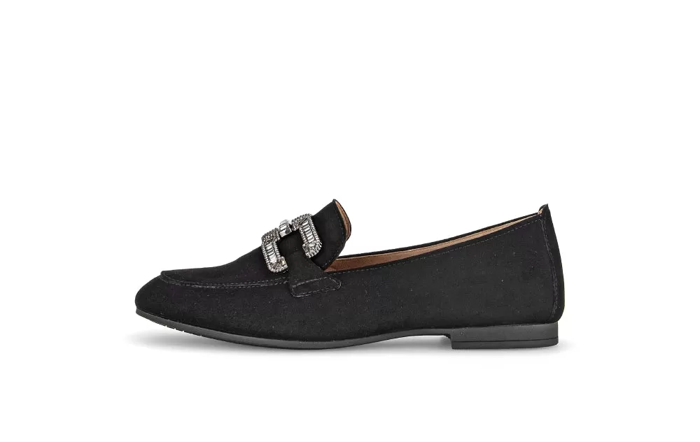 Gabor Black Suede loafer Diamante Buckle 21017