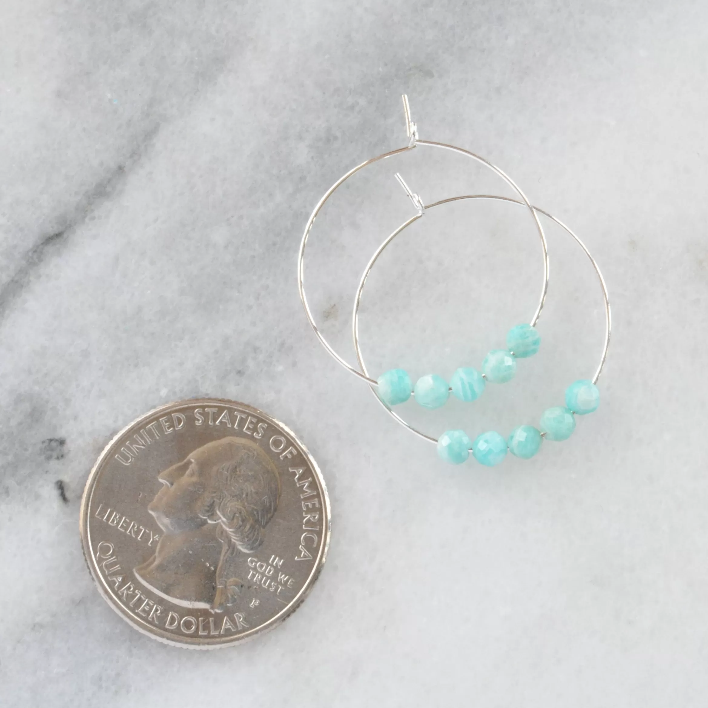 Gemstone 25mm Hoop Earrings - AMAZONITE