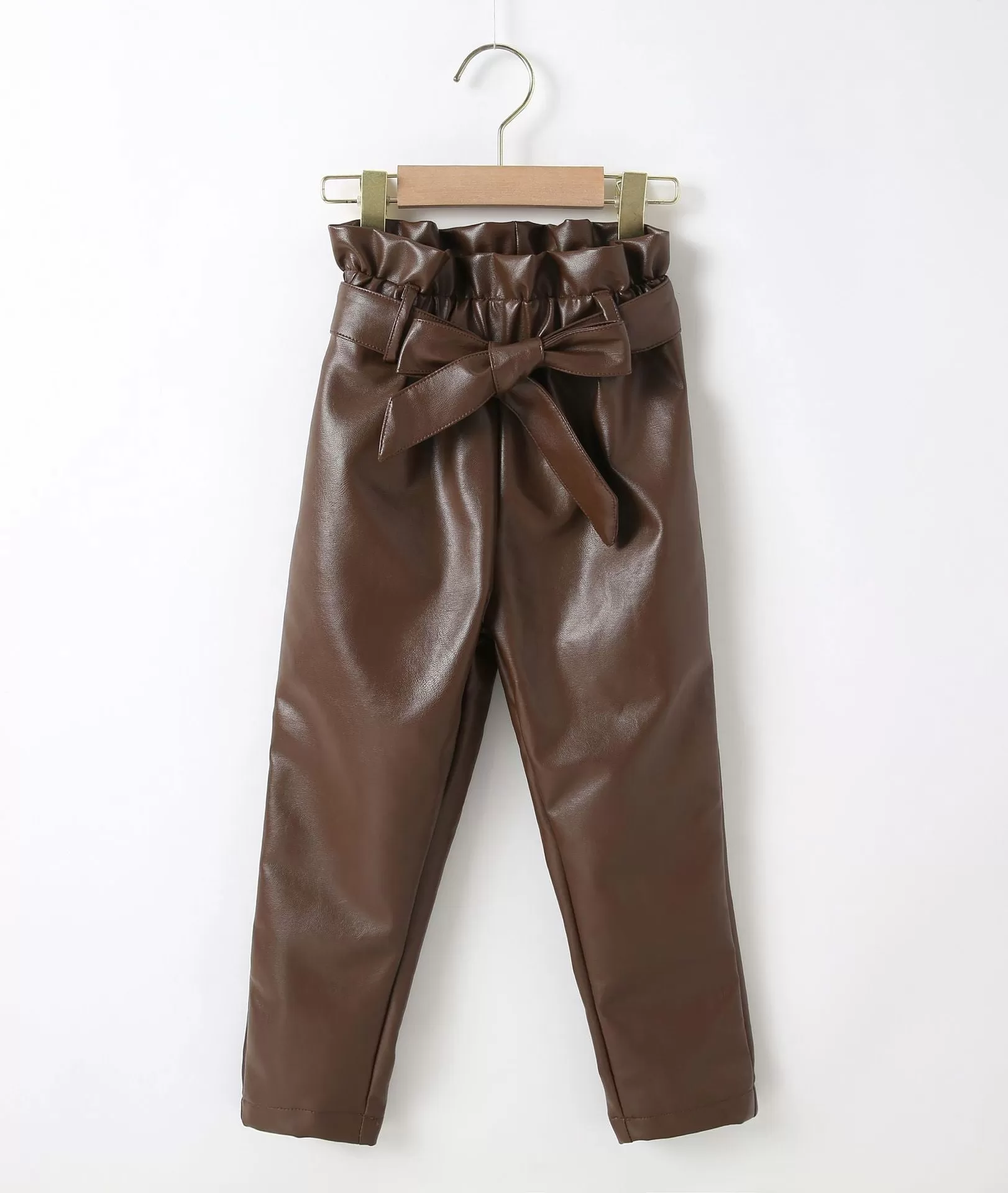 Girls' Autumn and Winter PU Leather Trousers, Solid Trousers, Including Belt