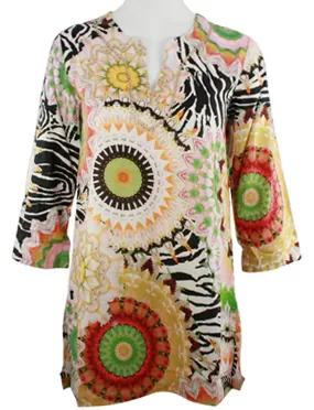 Joyous & Free - Bohemian Fun, 3/4 Sleeve Tunic Split V-Neck Collar & Side Pleats