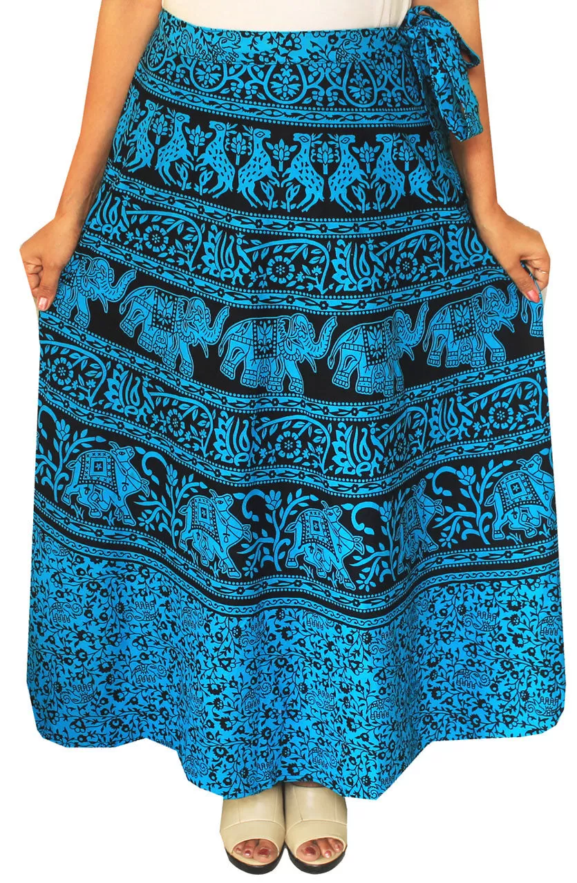 Long Indian Skirt Wrap Around Womens Cotton Clothing (Blue)