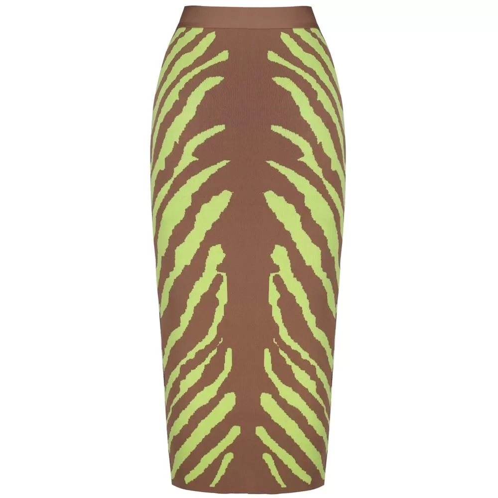 Long Lime Zebra Print Bandage Midi Skirt