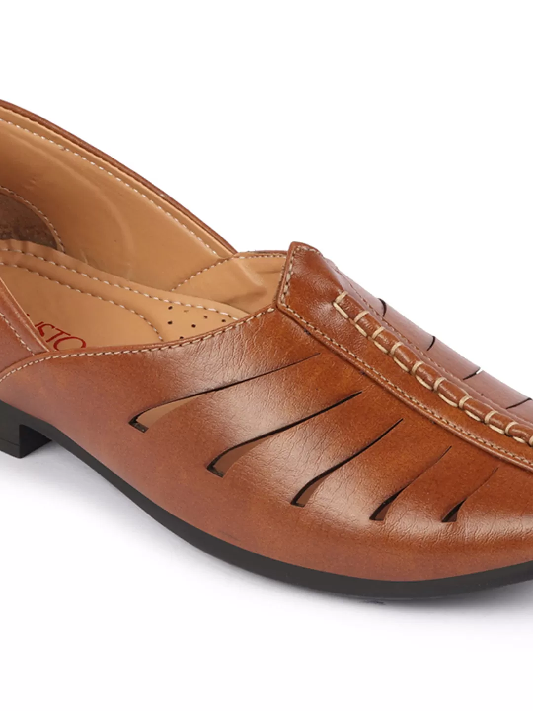 Men Tan Ethnic Wedding Party Laser Cut Design Slip On Juttis and Mojaris