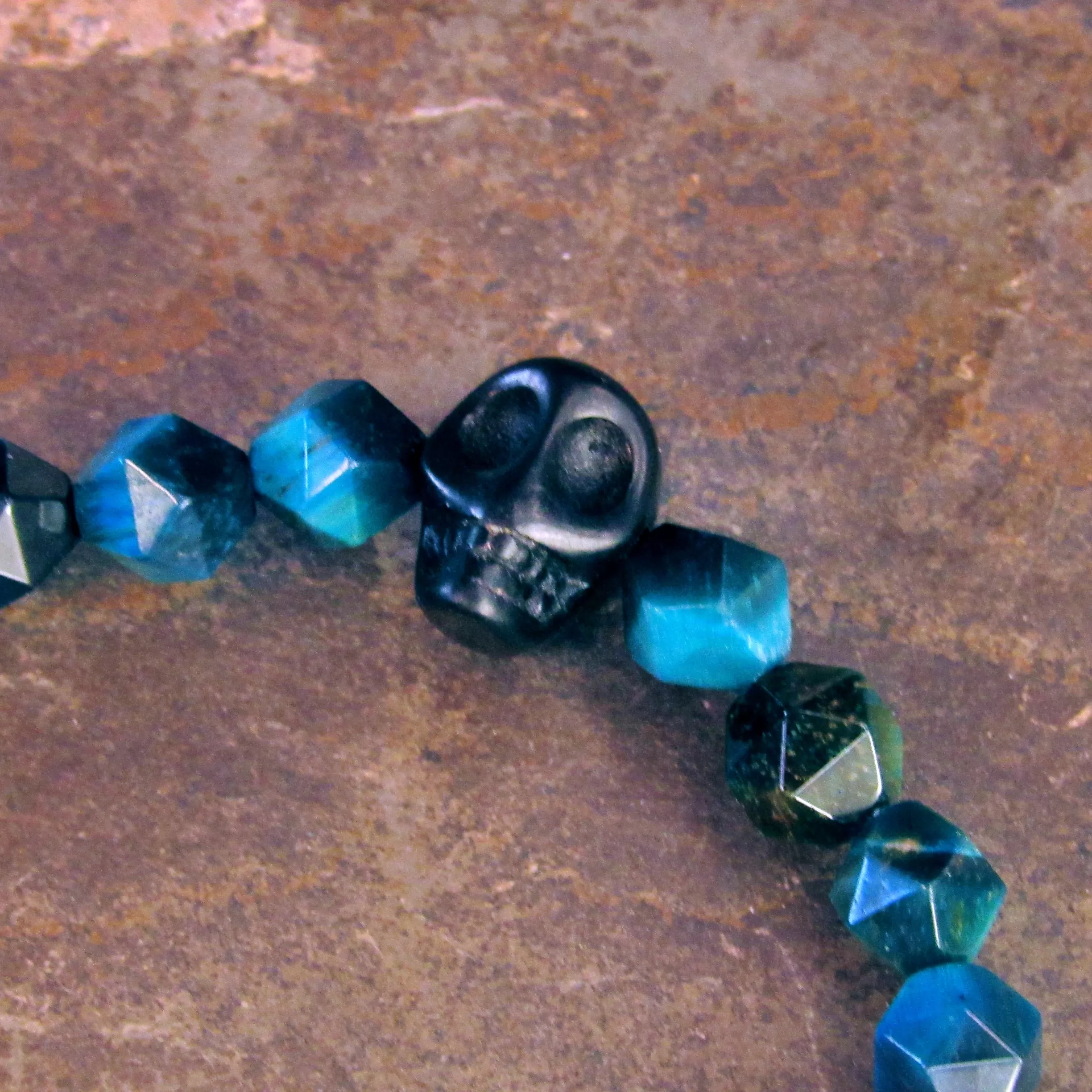 Men’s Blue Tiger’s Eye, Shungite, and Howlite Skull Stretch Bracelet