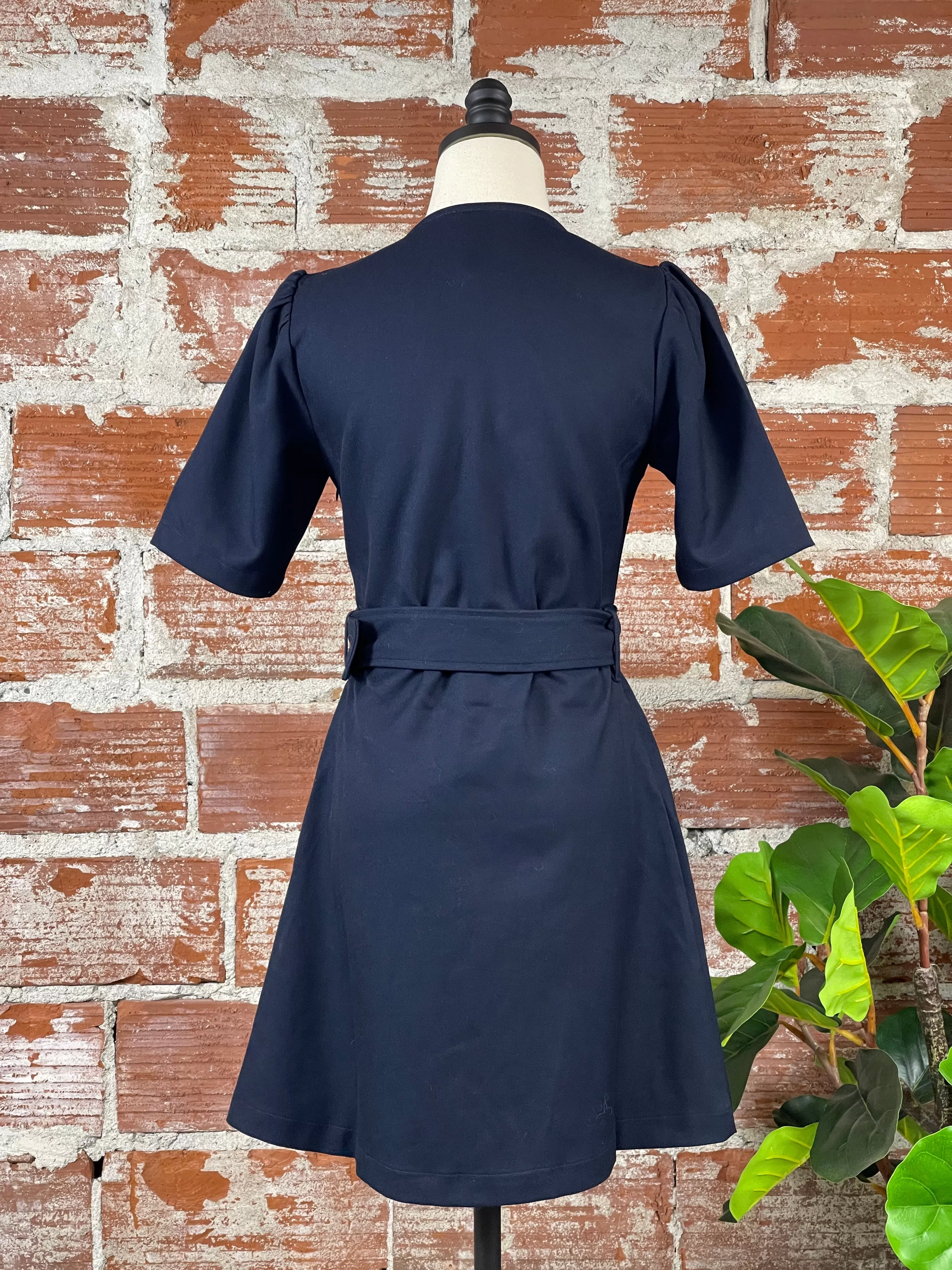 Molly Bracken V-Neck Belted Dress in Navy