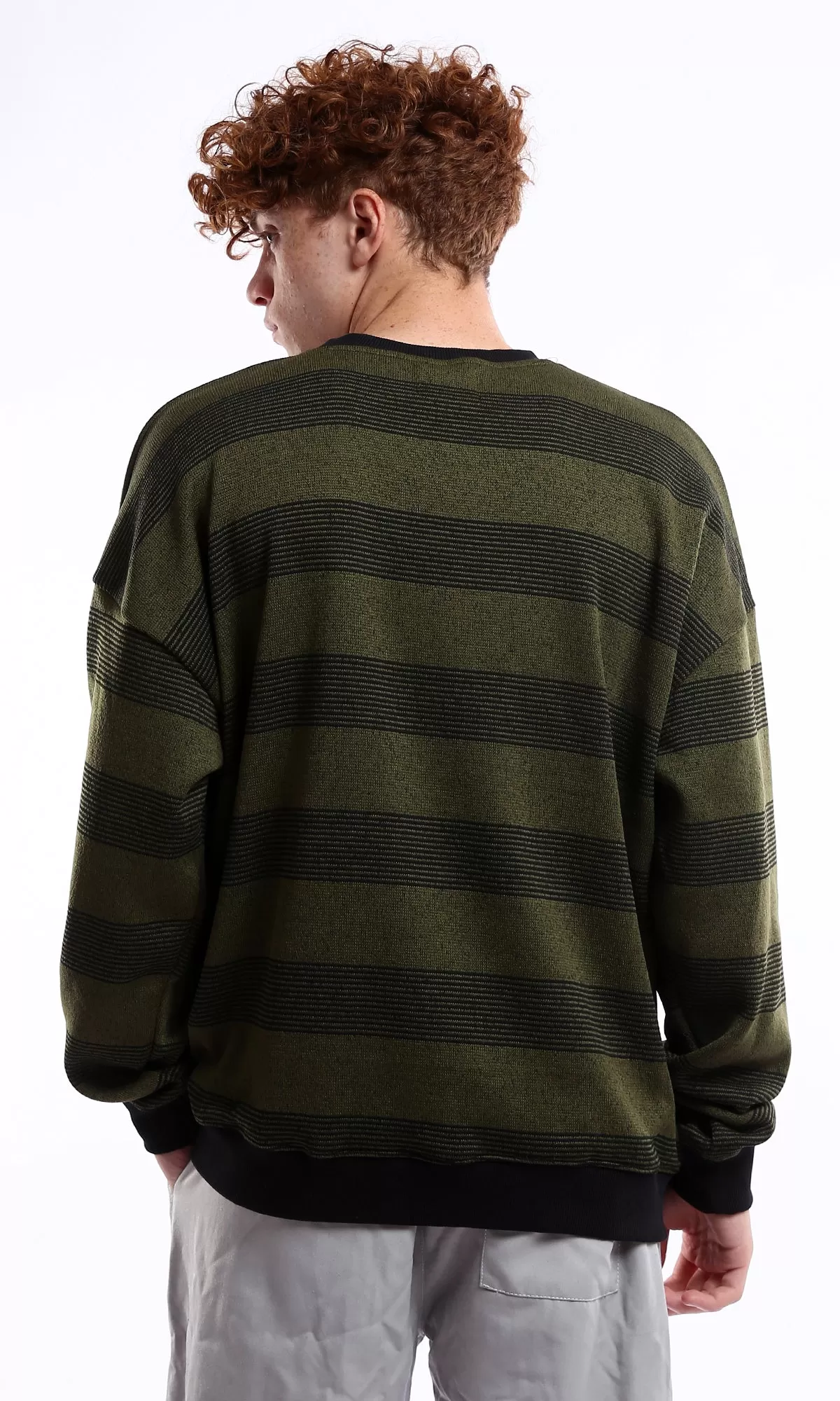 O177884 Black & Olive Striped Coziness Slip On Sweatshirt