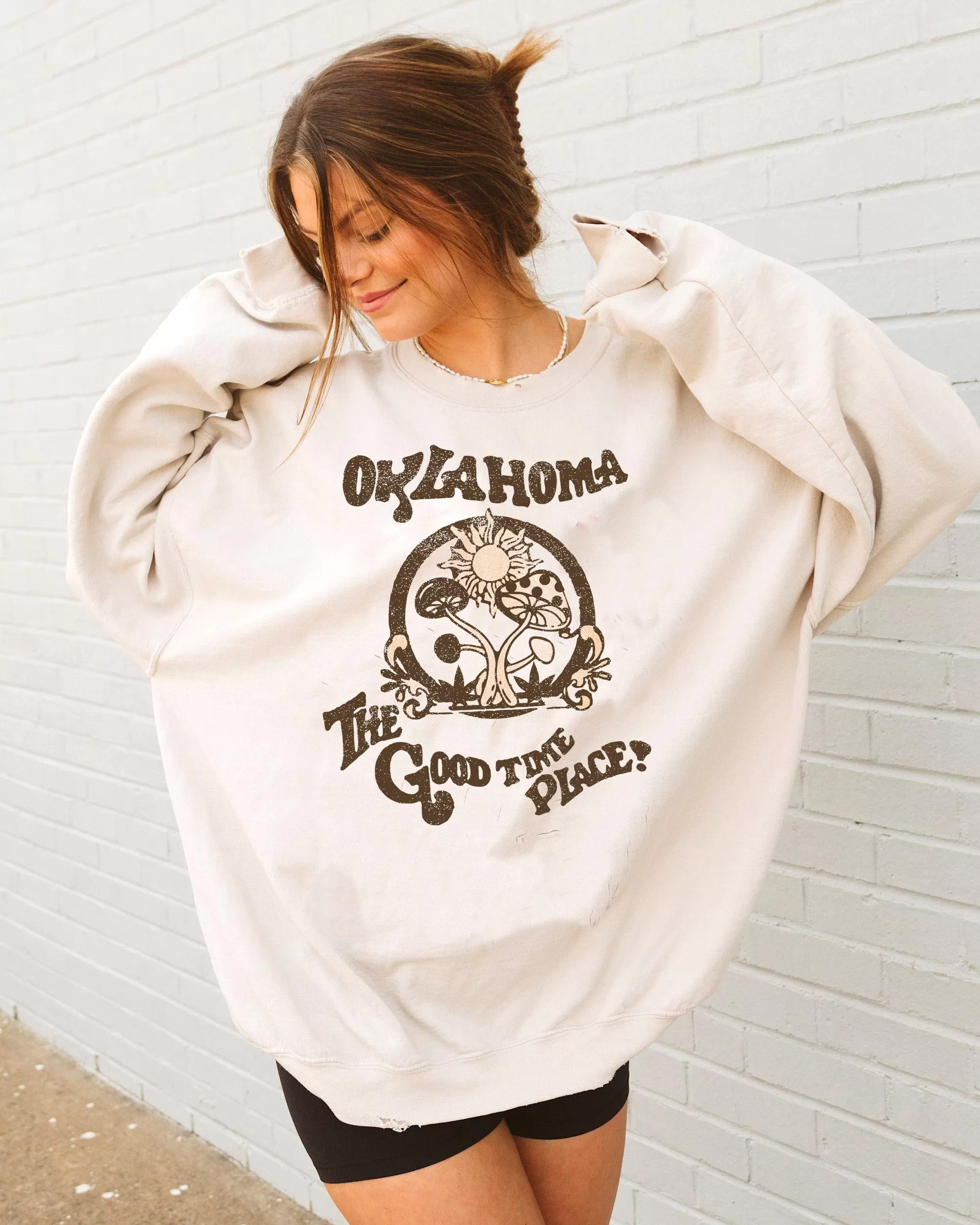 Oklahoma The Good Time Place Sand Thrifted Sweatshirt