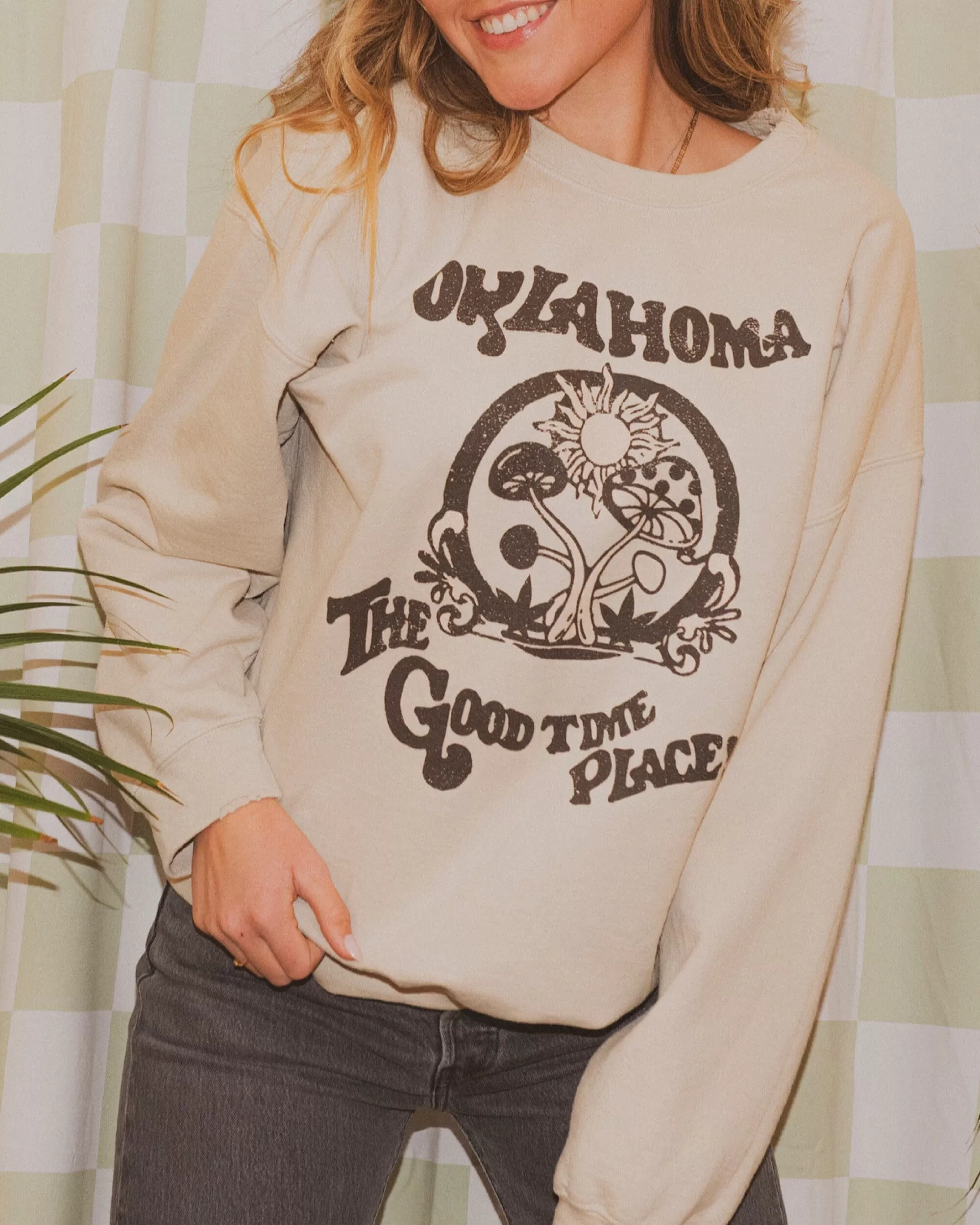 Oklahoma The Good Time Place Sand Thrifted Sweatshirt