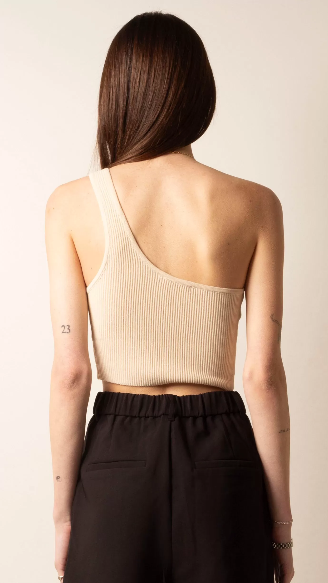 One Shoulder Fitted Crop - Cream