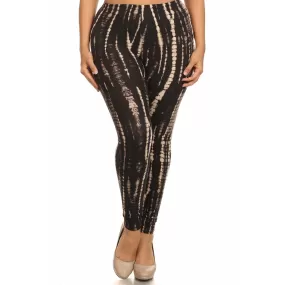 Plus size black and tan tie dye print leggings