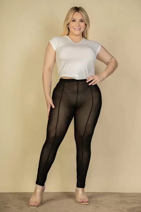 Plus Size Seam Front High Waist Mesh Leggings