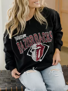 Rolling Stones Razorbacks Baseball Diamond Black Thrifted Sweatshirt