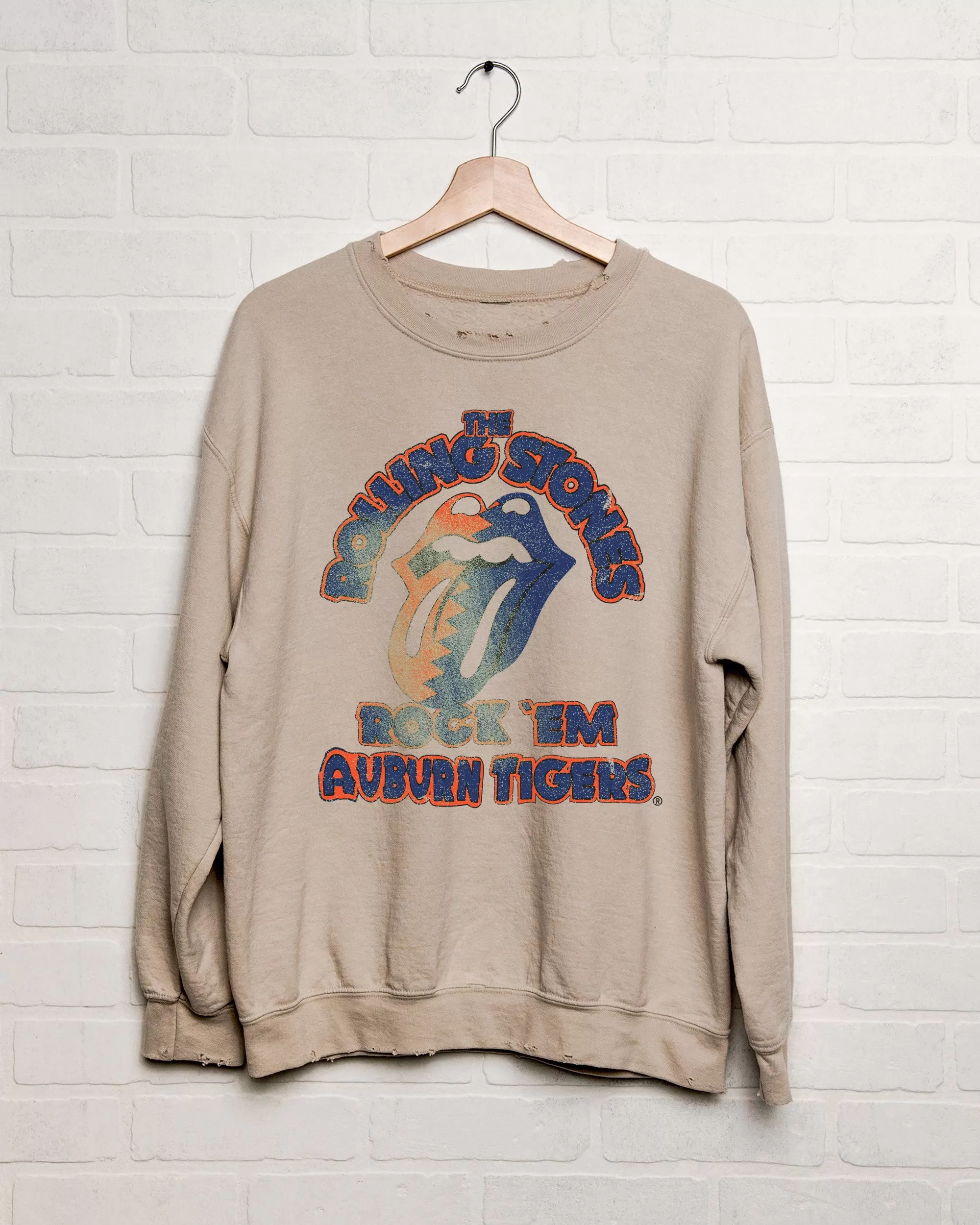 Rolling Stones Rock 'Em Auburn Tigers Sand Thrifted Sweatshirt