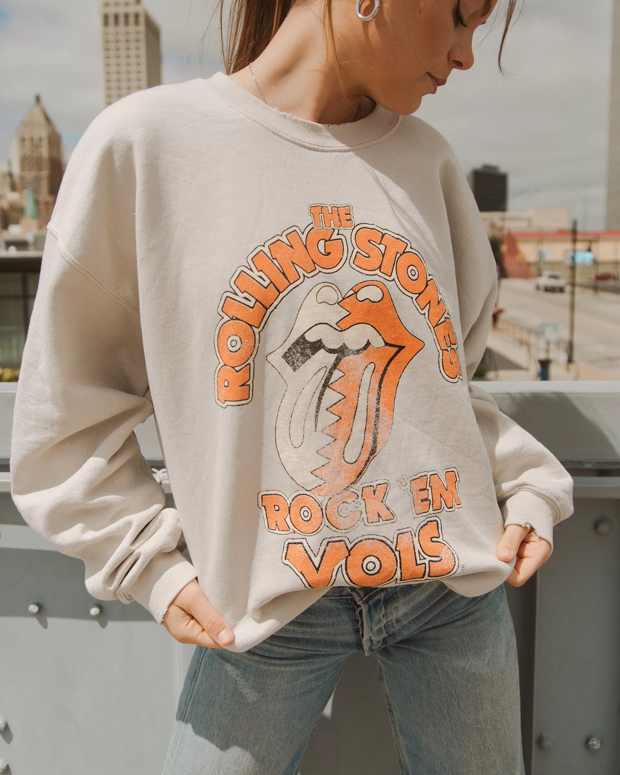 Rolling Stones Rock 'Em Vols Sand Thrifted Sweatshirt