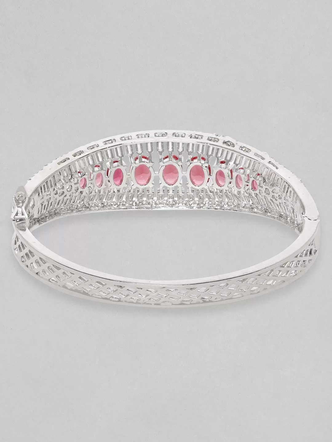 Rubans Rhodium Plated Ruby Red Zirconia Studded Statement Bracelet