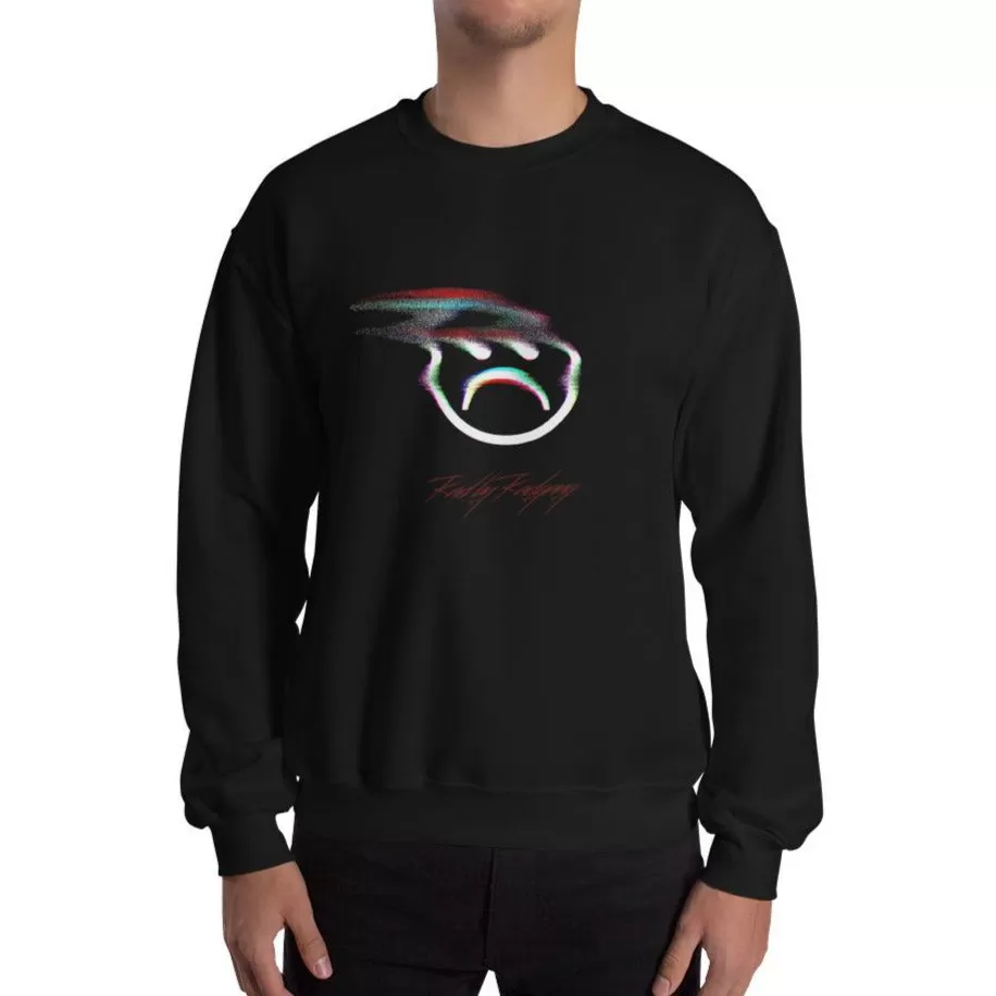 SAD EMOJI PRINT LOGO SWEATSHIRT - BLACK