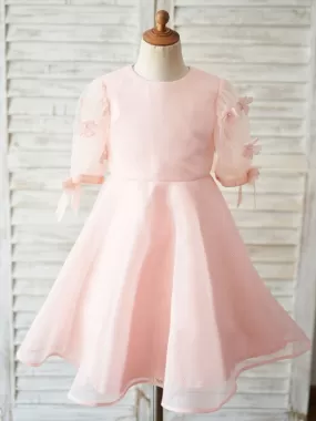 Short Sleeves Kids Pink Birthday Party Dresses Flower Girl Dresses Jewel Neck