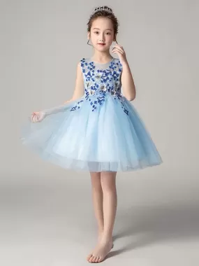 Sleeveless Flowers Kids Party Dresses 3D Floral Flower Girl Dresses